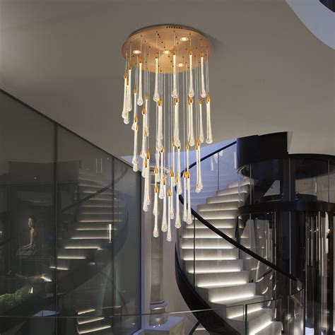 Post Modern Staircase Long Chandelier Light Luxury Villa Living Room