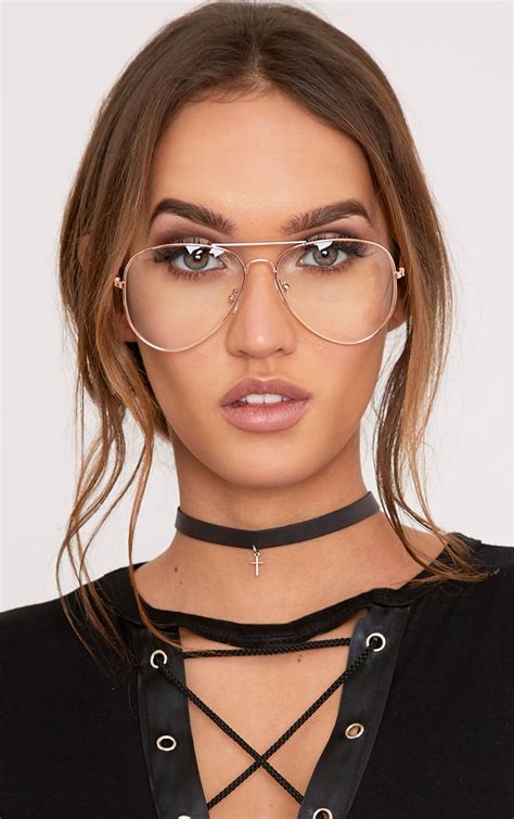 Kennie Rose Gold Clear Lens Aviators Coats Prettylittlething
