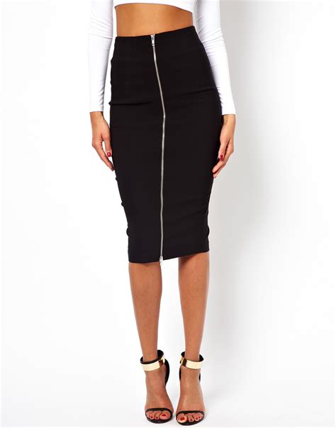 Asos Pencil Skirt With Zip Front In Black Lyst