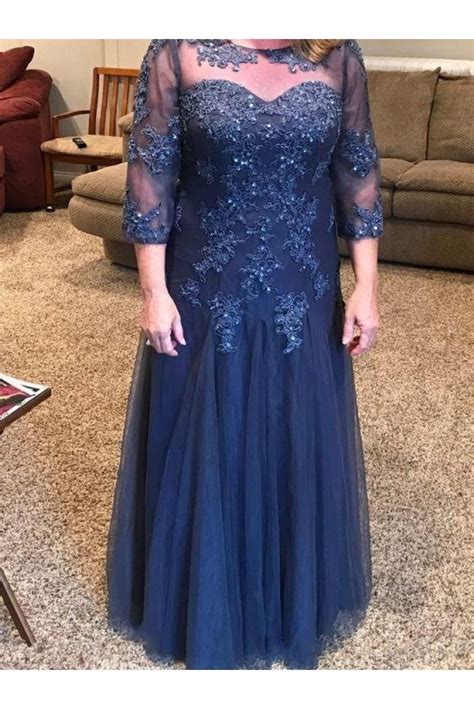 Lace 34 Length Sleeves Navy Blue Mother Of The Bride Dresses 702038
