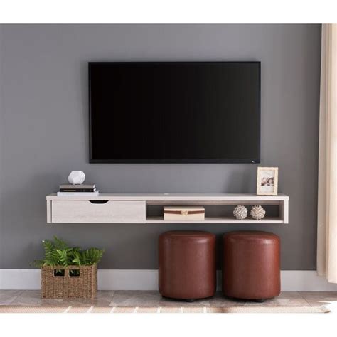White Wood Floating Tv Stand Angeles Maher
