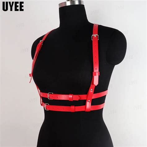 Купить Женские интимные отношения Uyee Sexy Women Red Harness Belts Pu Leather Chest Cage