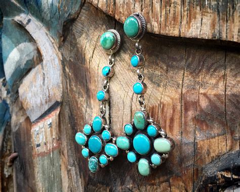 Turquoise Cluster Earrings For Women By Navajo Eleanor Largo Native