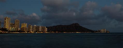 Panorama Waikiki And Diamond Head In Honolulu Hawaii Skyline At Night
