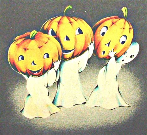 Vintage Halloween Ghosts With Jol Pumpkins Vintage Halloween Vintage