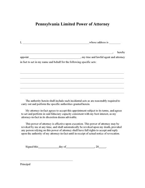 Free Pennsylvania Limited Power Of Attorney Form Pdf Word Eforms
