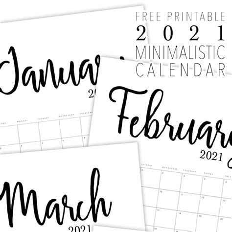 Monthly and weeekly calendars available. Free Printable 2021 Minimalist Calendar - The Cottage Market