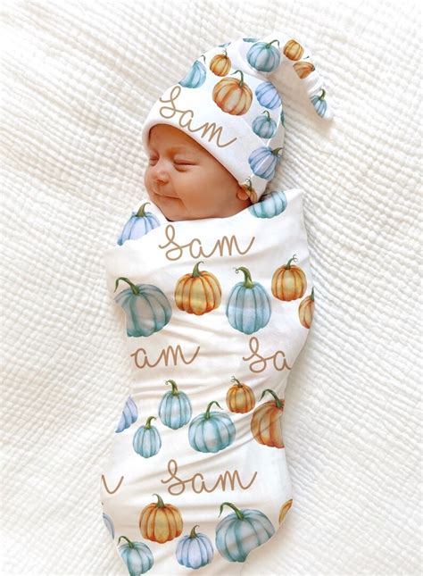 Personalized Blue Pumpkin Swaddle Baby Boy Coming Home Outfit Etsy