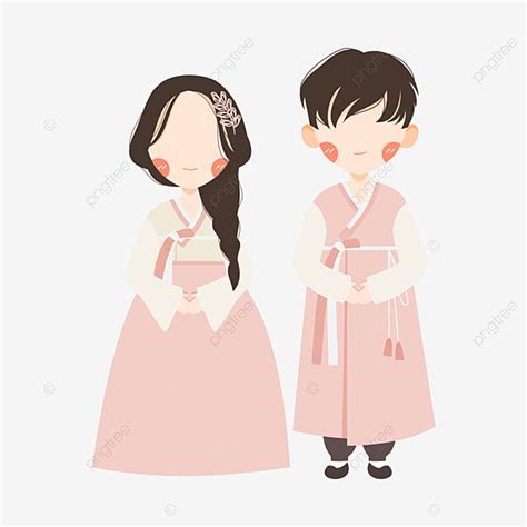 Korean Hanbok Vector Art Png Cute Korean Couple Wearing Pink Hanbok