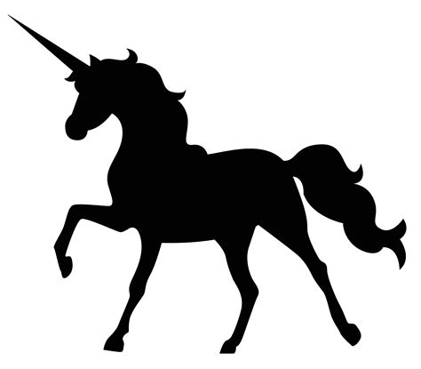 A Black And White Silhouette Of A Unicorn With A Long Horn On It S Head