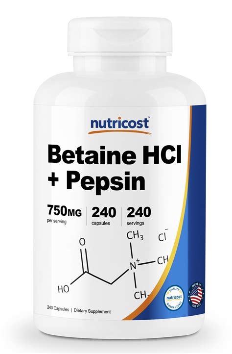 Nutricost Betaine Hcl Pepsin 750mg 240 Capsules Gluten Free And Non