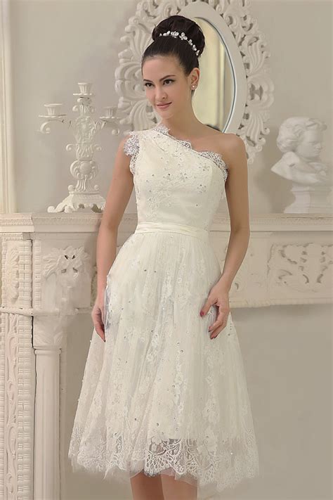 Modern Ivory One Shoulder Short Lace Wedding Dress Wpea1776 Persuncc