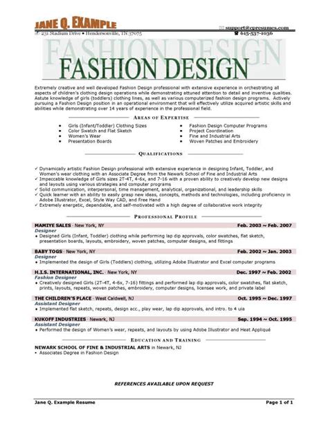 Fashion Designer Resume Example Fashion Designer Resume Fashion