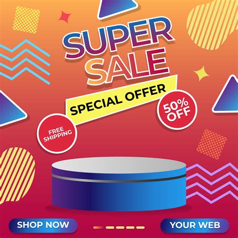 Super Sale Promo Banner Template With Podium For Product Podium Super