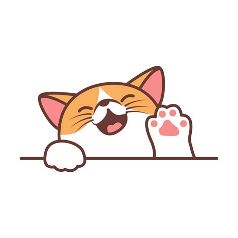 Cute Cat Waving Paw Cartoon 1339796 Vector Art At Vecteezy
