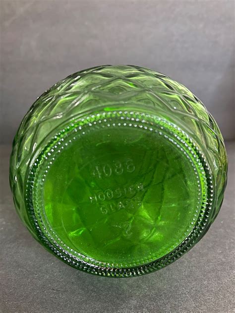Vintage Hoosier Glass Green Vase 1970s Diamond Pattern Etsy