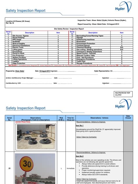 Every inspection reporting process should aim to answer the who, what,. Health & Safety Inspection Report No.18. Reply | Speed ...