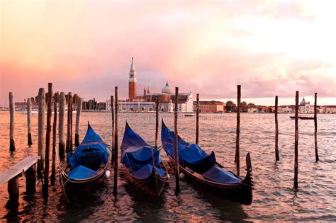 Sunset Gondolas Venice Italy Stock Photo Image Of