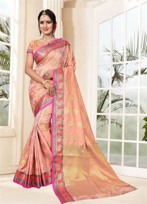 Buy Peach Color Poly Silk Saree Zinnga Saree Silk Sarees Peach Colors