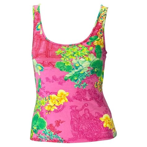 S S 2004 Versace By Donatella Neon Pink Orchid Print Stretch Viscose Tank Top For Sale At 1stdibs