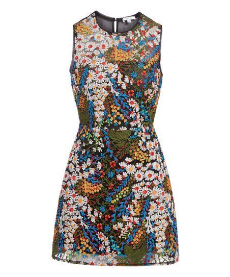 Jenn Black And Green Floral Embroidered Coraline Dress Women Dresses