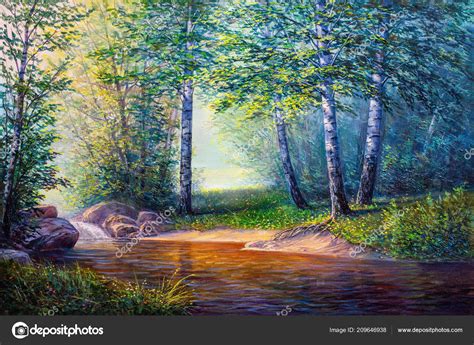 Oil Painting Landscape Colorful Summer Forest Beautiful