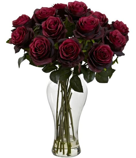 Find bulk wedding flowers to complete your wedding theme while staying within your budget. Blooming Burgundy Roses Silk Flower Arrangement with Vase ...