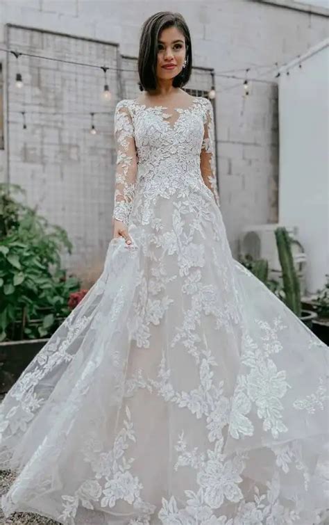 Lace A Line Wedding Dress With Long Sleeves True Society Bridal