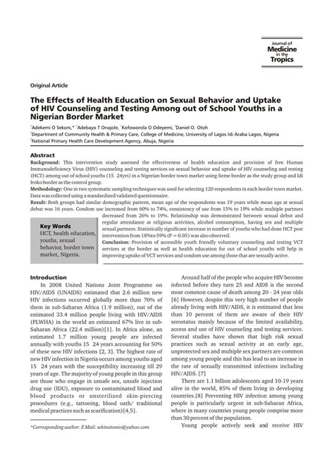 Pdf The Effects Of Health Education On Sexual Behavior And Uptake Of