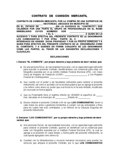 Machote De Contrato De Comisión Mercantil Pdf Derecho Civil