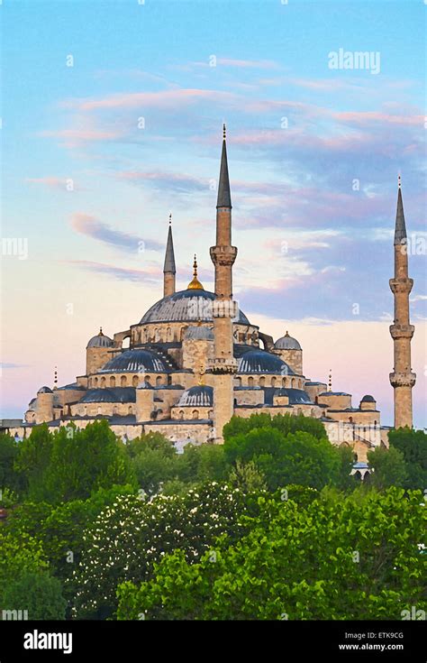 Atardecer en la famosa Mezquita Azul en Estambul Turquía Fotografía