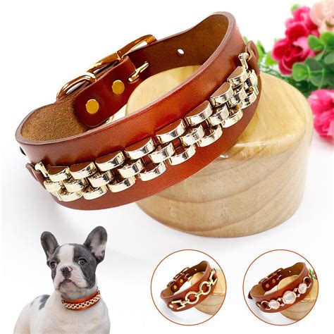 Chain Studded Leather Dog Collar Wide Heavy Duty Large Breeds Training