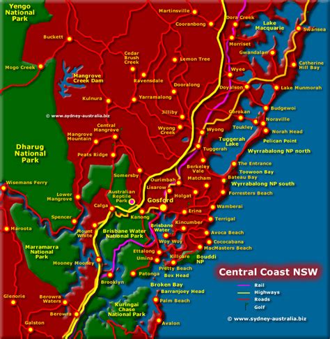 Central Coast Map Nsw Beaches National Parks Towns