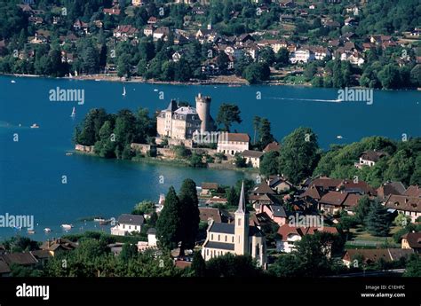 France Haute Savoie Castle And Village Of Duingt On The Annecy Lake