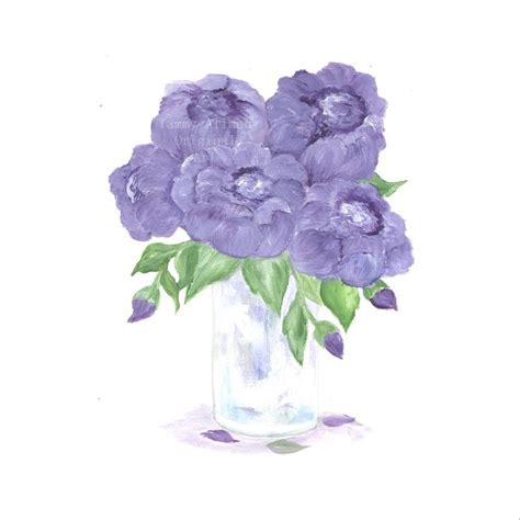 Original Peony Watercolor Floral Vase Series Purple Peony Original