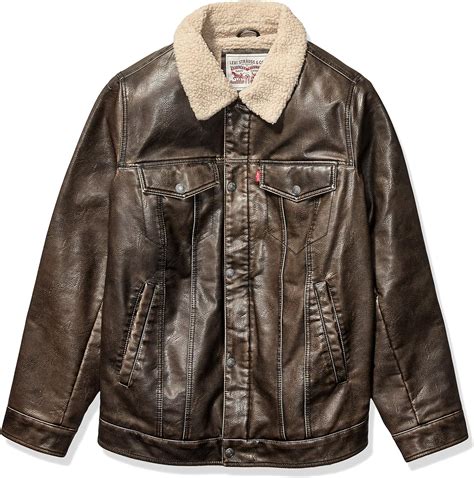 Levis Mens Faux Leather Sherpa Trucker Jacket Amazonca Clothing