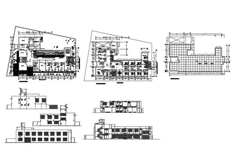 Hospital Elevation Section First And Second Floor Plan Cad Drawing