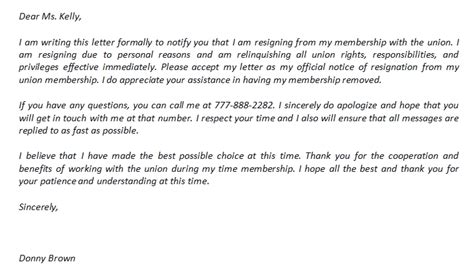 Union Resignation Letter And The Example Template Business Psd Excel