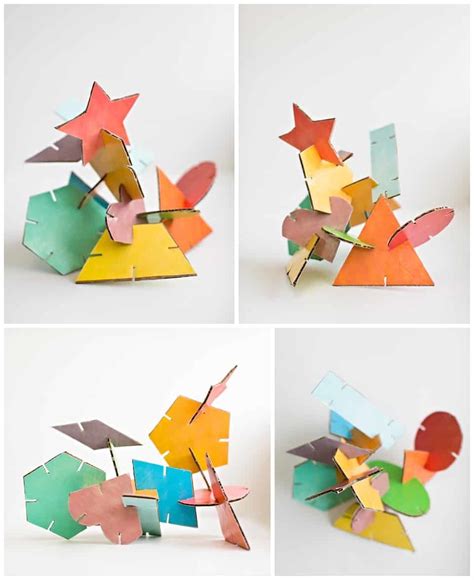 Talk to you kids about the shapes and colors. GEOMETRIC CARDBOARD SHAPE SCULPTURES (WITH FREE PRINTABLE ...