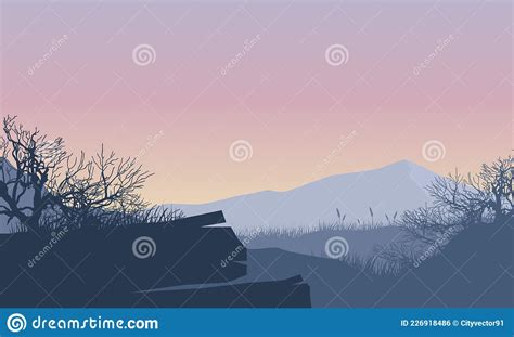 Stunning Mountain Panorama At Night From The Riverbank With An