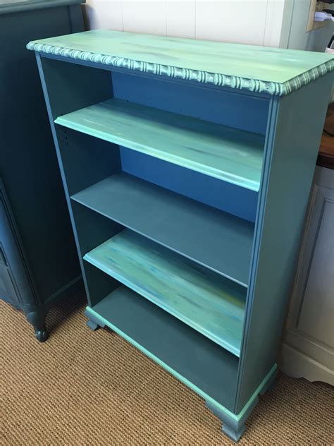 Bookcase Done In Totally Teal Chalk Paint With A Watercolor Effect