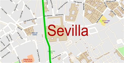 Seville Spain Map Vector Exact City Plan High Detailed Street Map