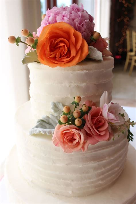 Rustic Wedding Cake Buttercream Icing And Fresh Flowers