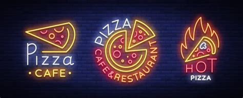 Pizza Set Of Logos Emblems Neon Signs Collection Of Logos In Neon