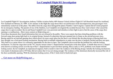 Lee Campbell Flight 811 Investigation Ppt