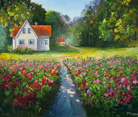 Flowers In Garden Oil Painting Rural Landscape Painting By Tetyana