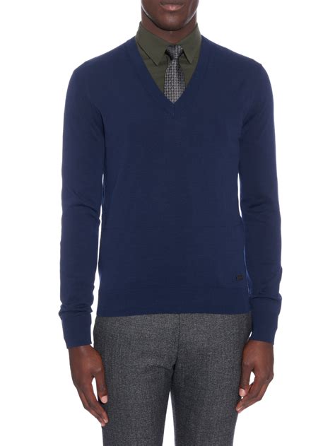 Burberry V Neck Cotton Knit Sweater In Blue For Men Lyst