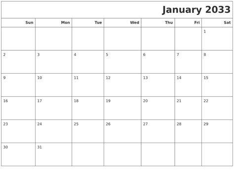 May 2033 Blank Printable Calendar