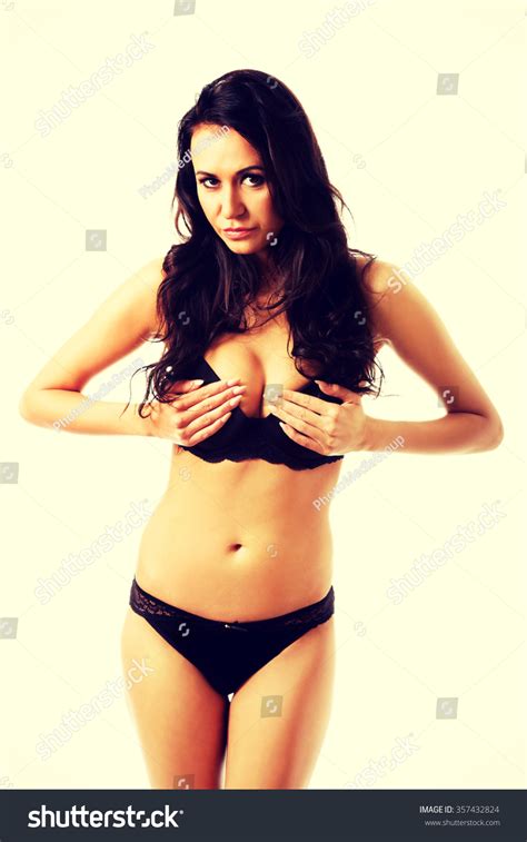 Smiling Sexy Woman Lingerie Touching Her Stock Photo Edit Now
