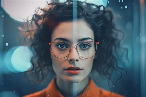 Premium Ai Image A Woman With Glasses On Her Face Stands In Front